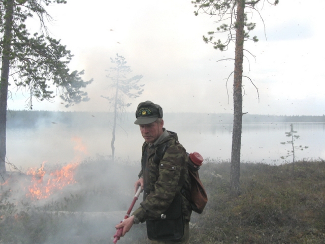 Инженер охраны и защиты леса Красильников А.П. на ликвидации лесного пожара